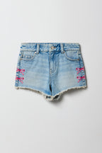 Girls Embroidered High Rise Denim Beach Short