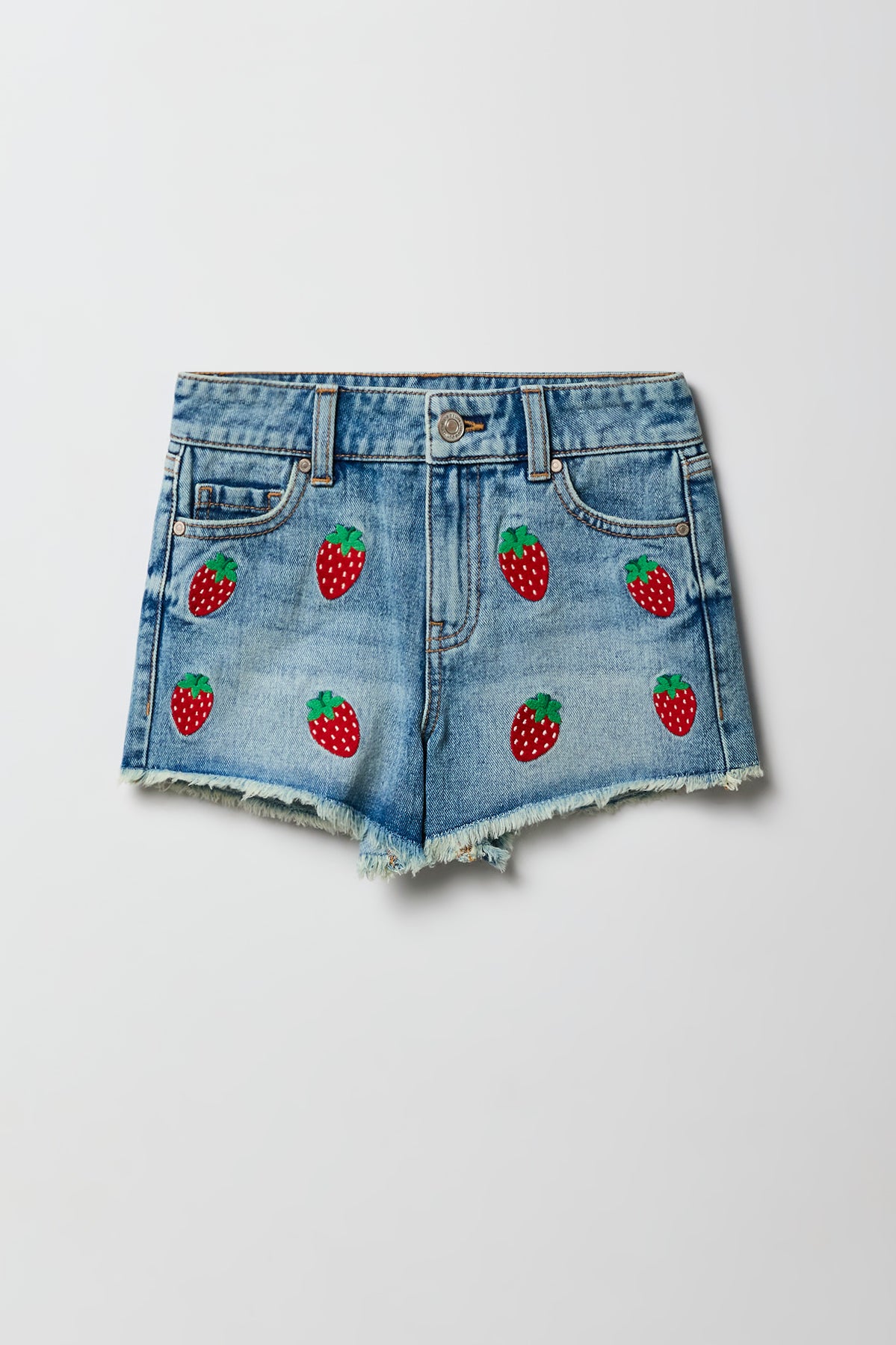 Girls Embroidered High Rise Denim Beach Short - Medium Blue