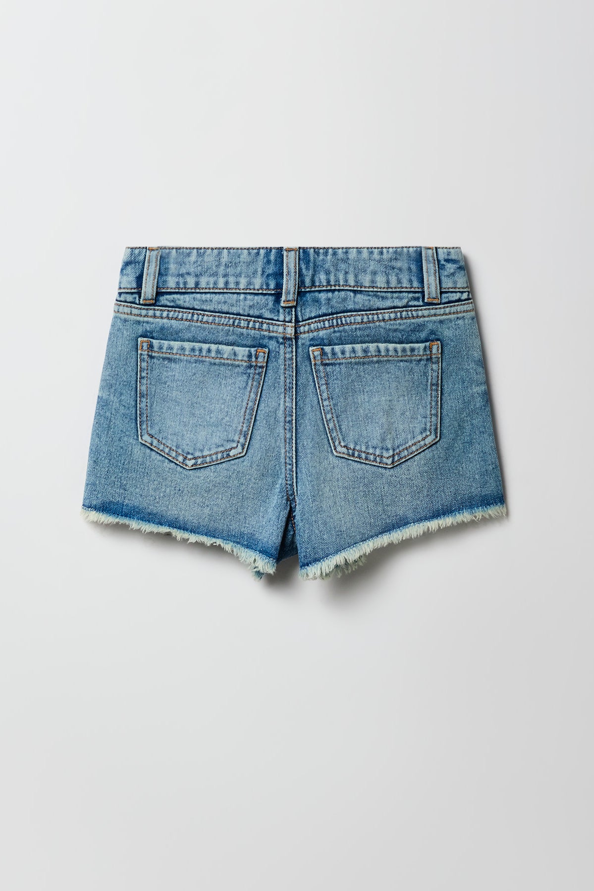 Alt View 2. Girls Embroidered High Rise Denim Beach Short - Medium Blue
