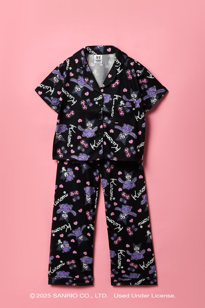 Ensemble pyjama avec haut boutonné à imprimé Kuromi™ et pantalon pour fille