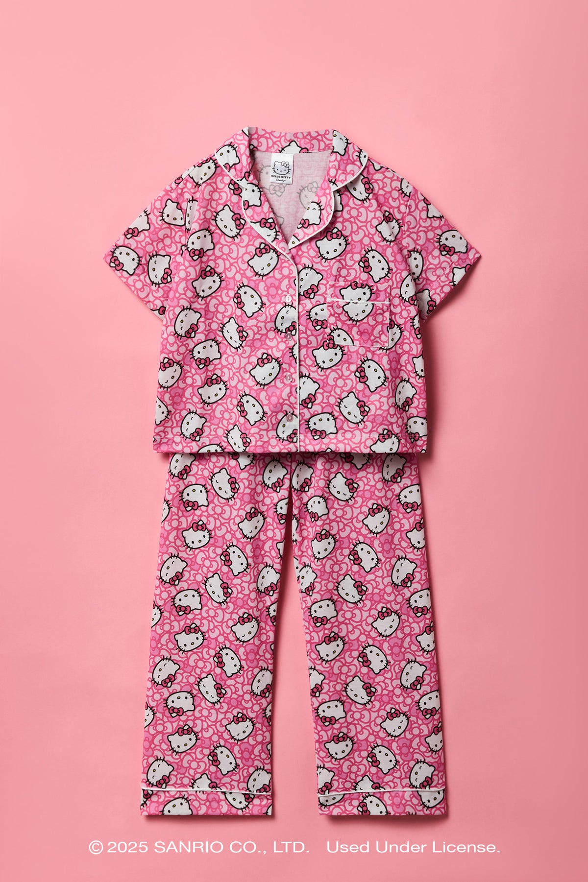 Hello Kitty® Girls Button-Up Top & Pant Pajama Set - Pink