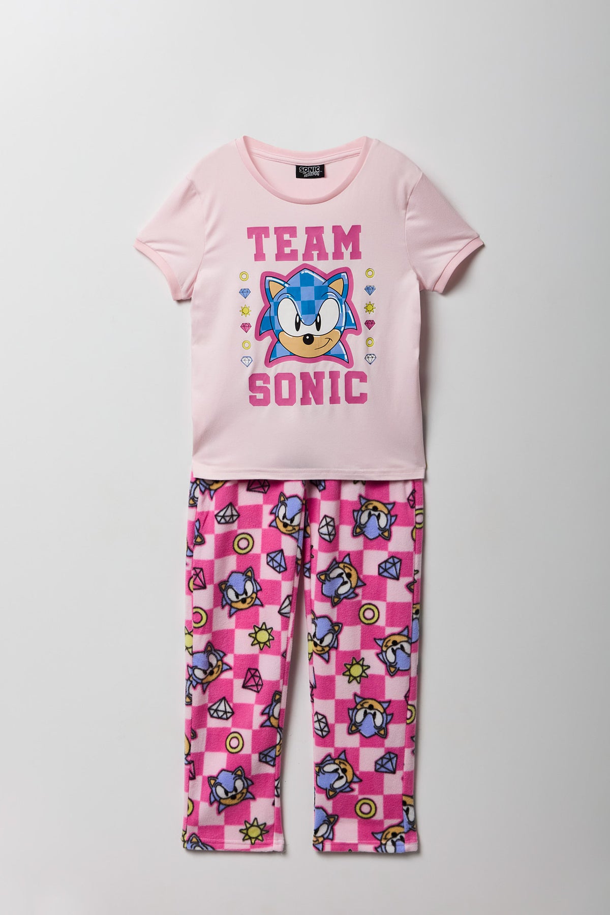 Girls Sonic T-Shirt & Plush Pant Pajama Set - Light Pink