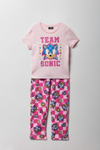 Girls Sonic T-Shirt & Plush Pant Pajama Set