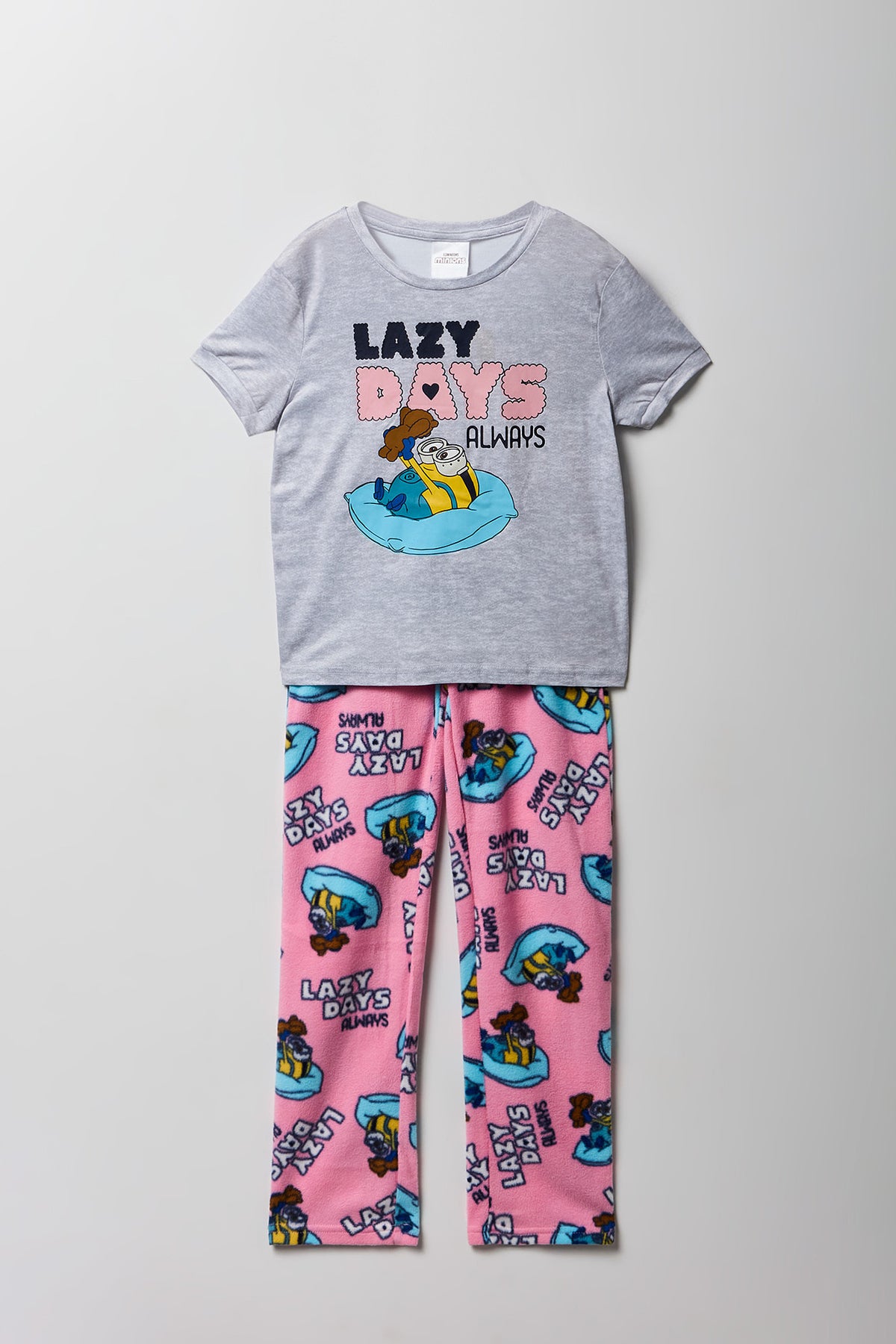 Girls Minions T-Shirt & Plush Pant Pajama Set - Heather Grey
