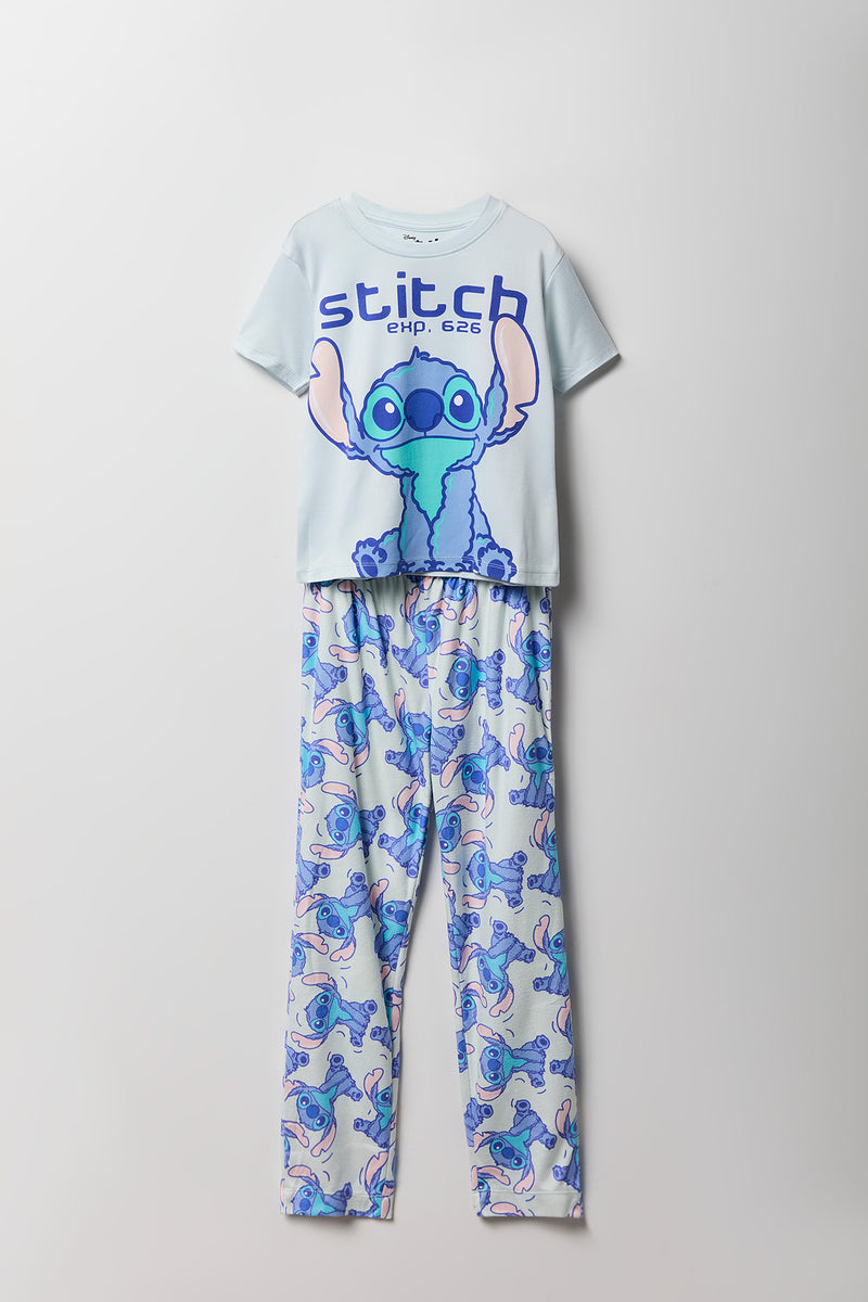 Ensemble pyjama avec t-shirt à imprimé Stitch et pantalon en peluche pour fille