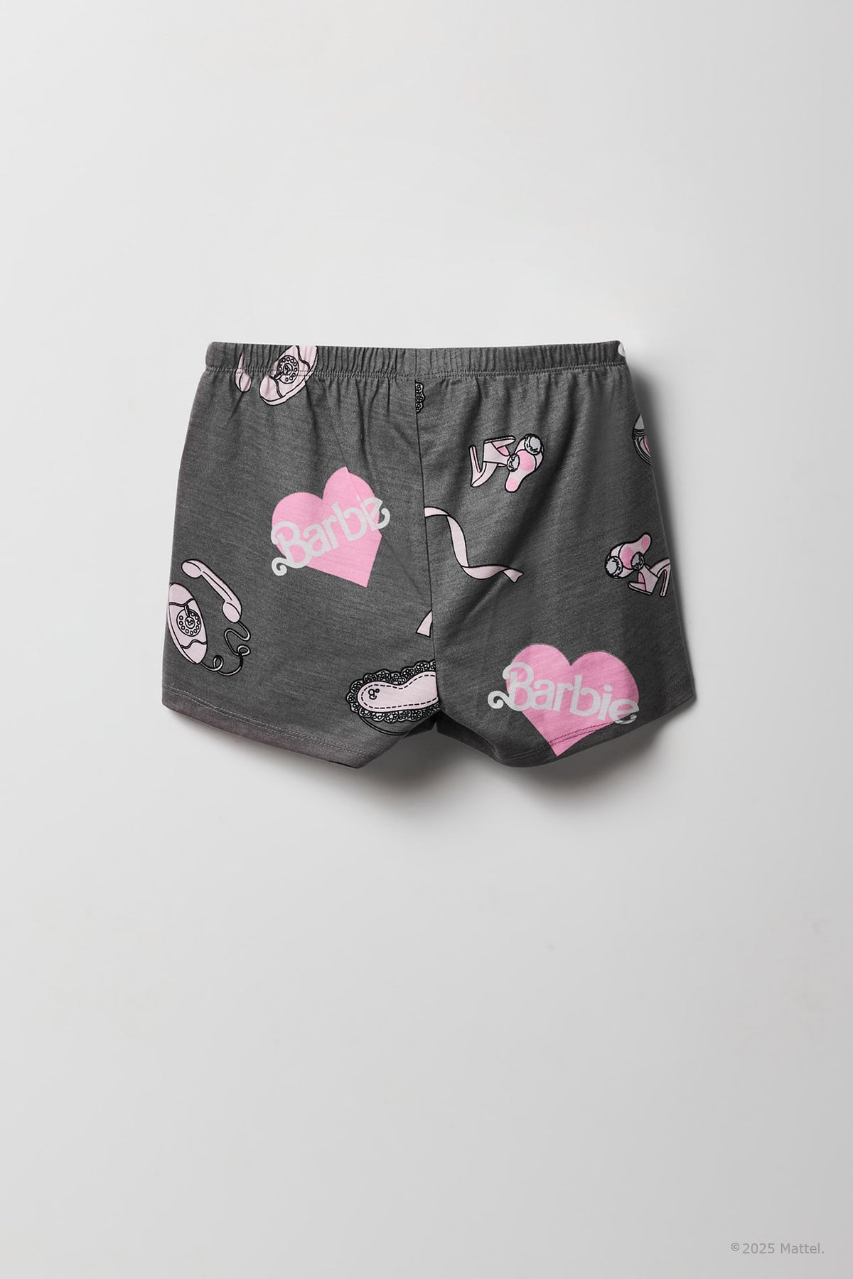 Alt View 5. Barbie™ Girls Printed Button-Up Top & Short Pajama Set - Dark Grey