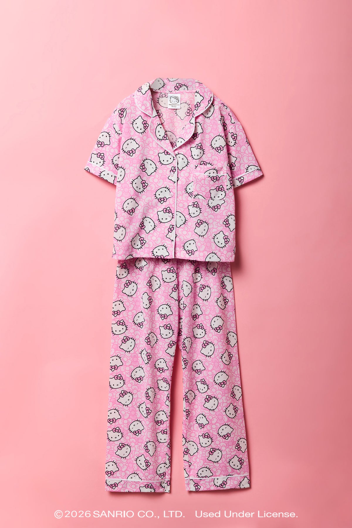 Hello Kitty® Girls Printed Button-Up Top & Pant Pajama Set - Pink