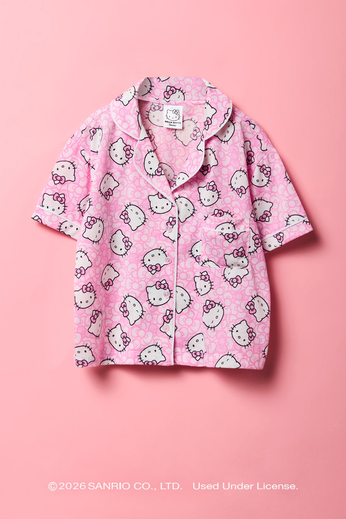 Alt View 2. Hello Kitty® Girls Printed Button-Up Top & Pant Pajama Set - Pink