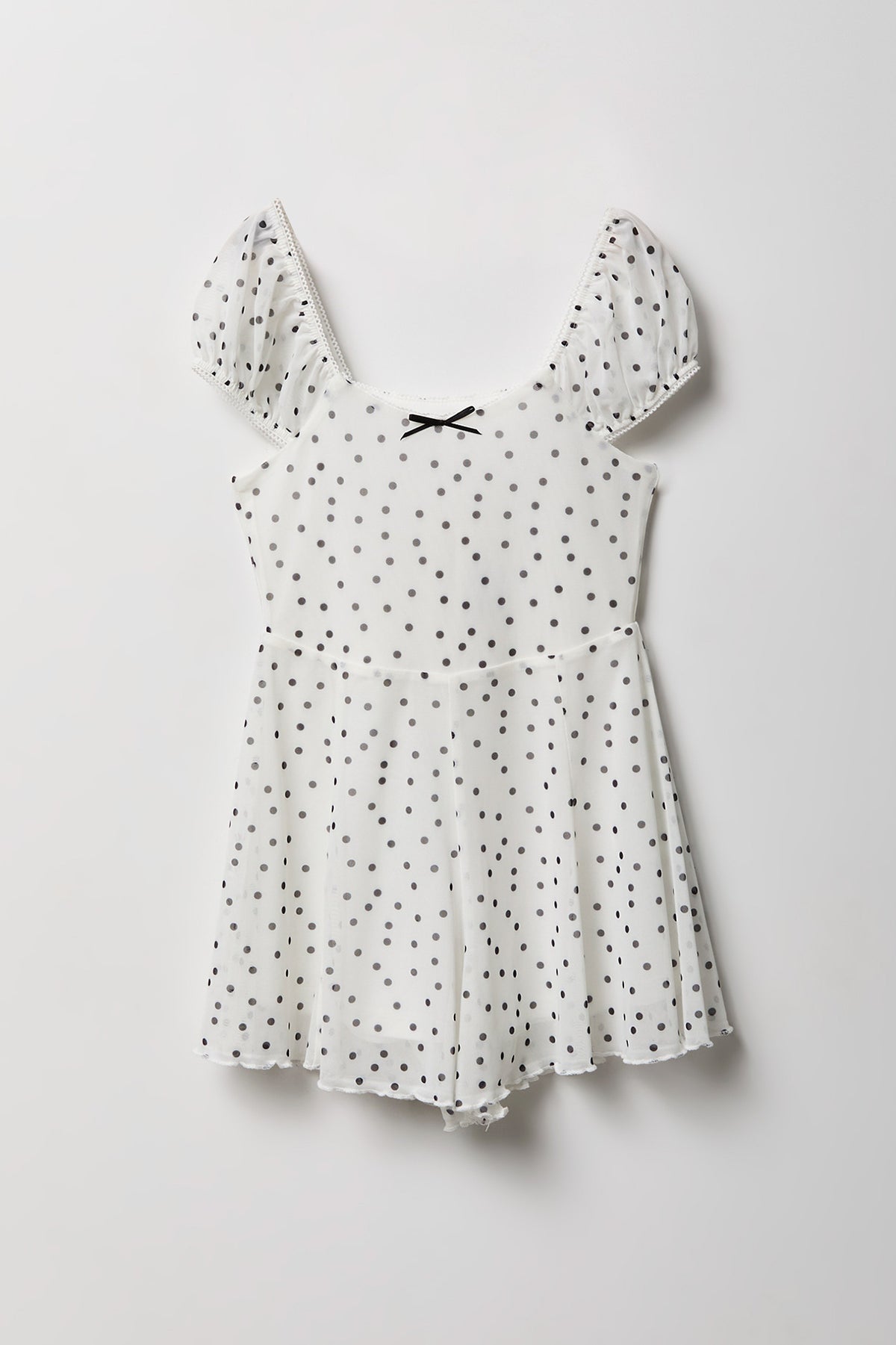 Girls Printed Mesh Dress Romper - White
