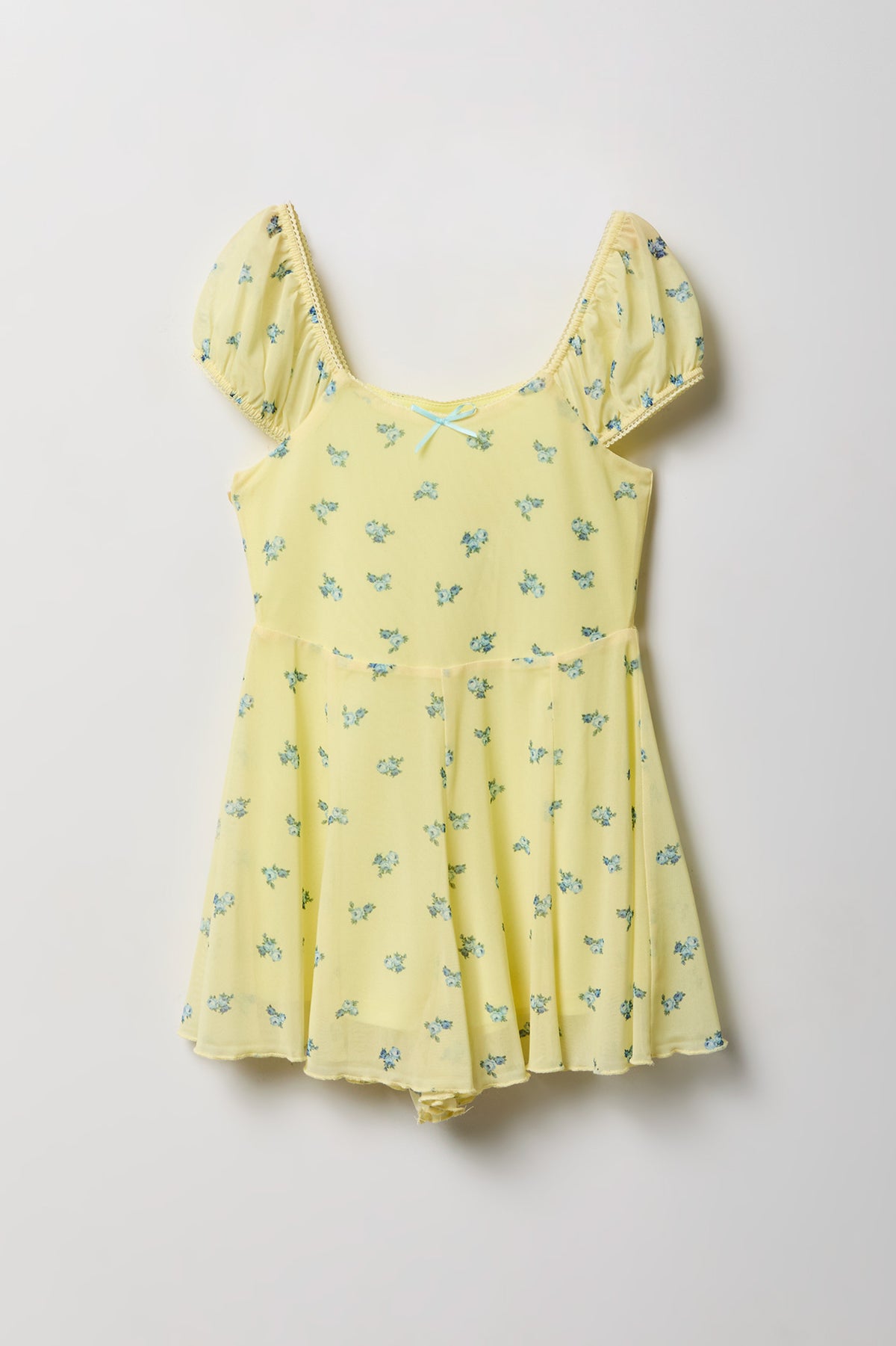 Girls Printed Mesh Dress Romper - Pale Yellow