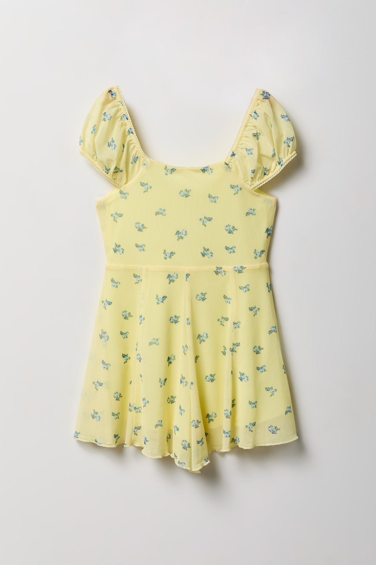 Alt View 2. Girls Printed Mesh Dress Romper - Pale Yellow