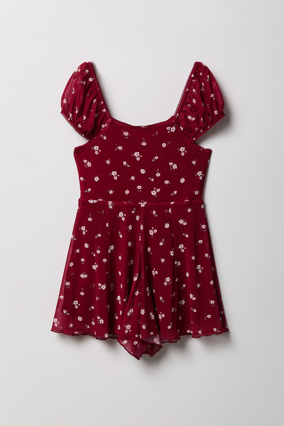 Alt View 2. Girls Printed Mesh Dress Romper - Dark Red