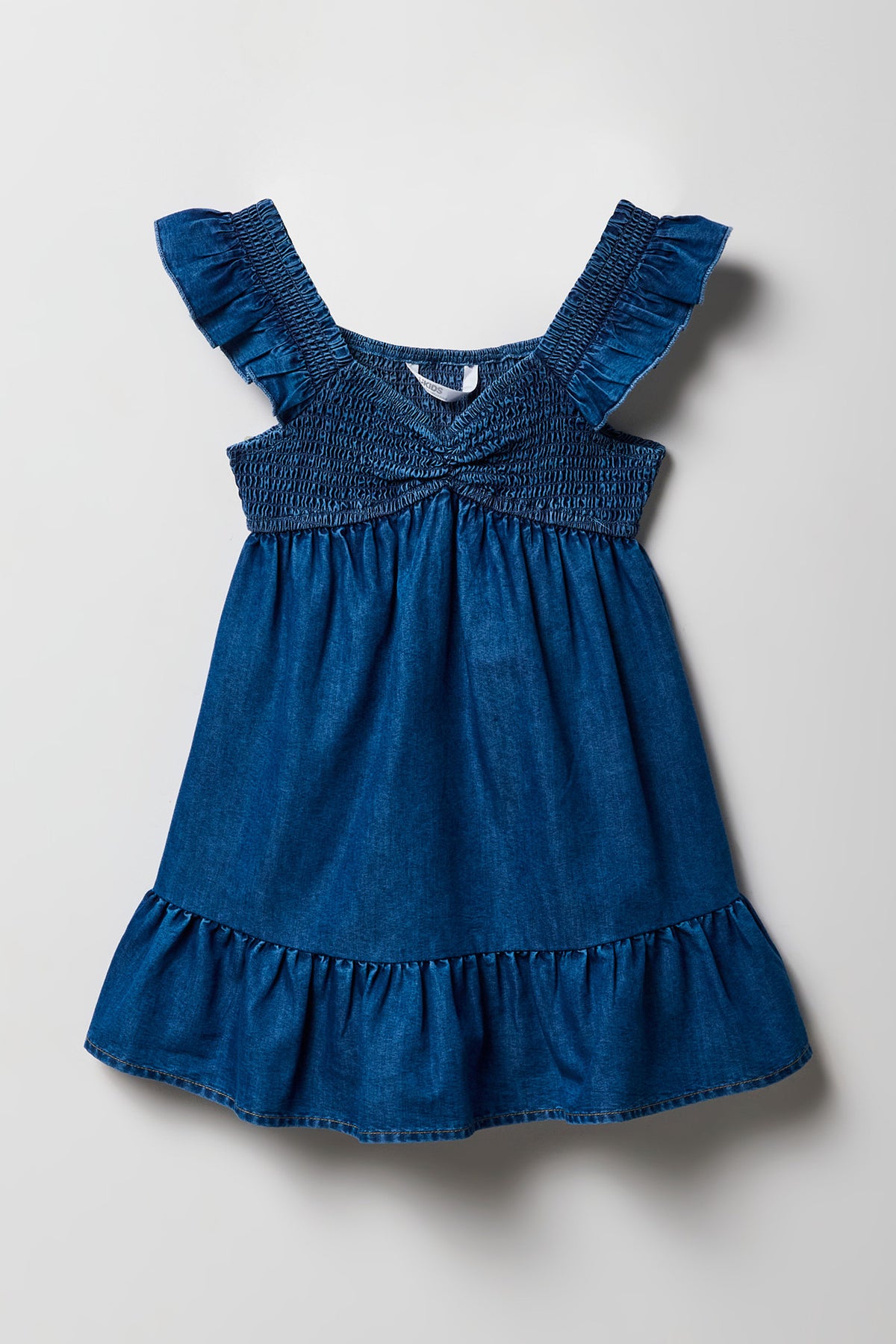 Girls Chambray Flutter Sleeve Romper Dress - Medium Blue