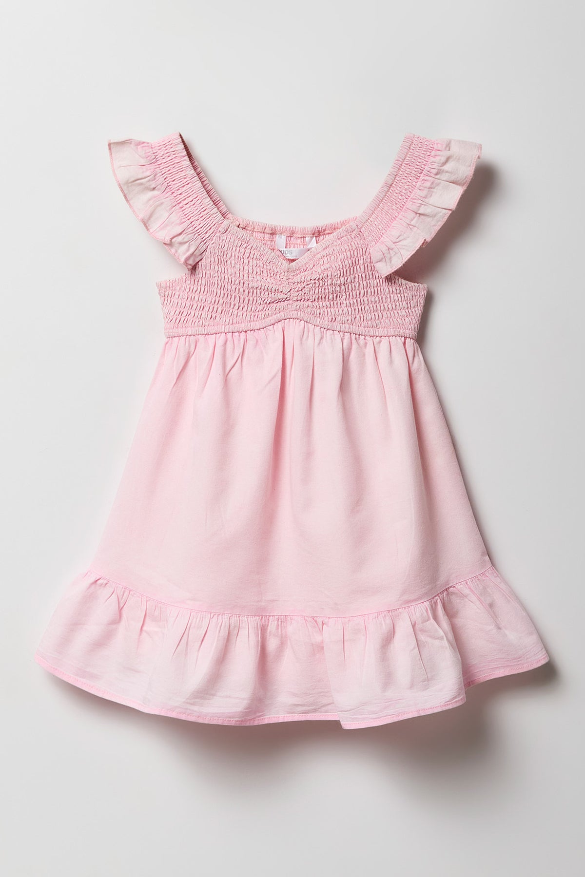 Girls Chambray Flutter Sleeve Romper Dress - Pink