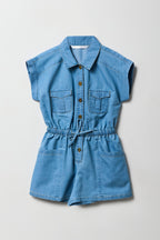 Barboteuse en denim boutonné pour filles