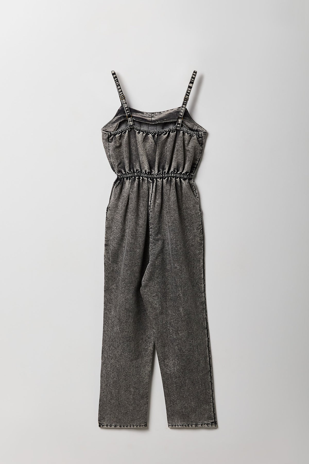 Alt View 2. Girls Chambray Button Front Jumpsuit - Dark Grey