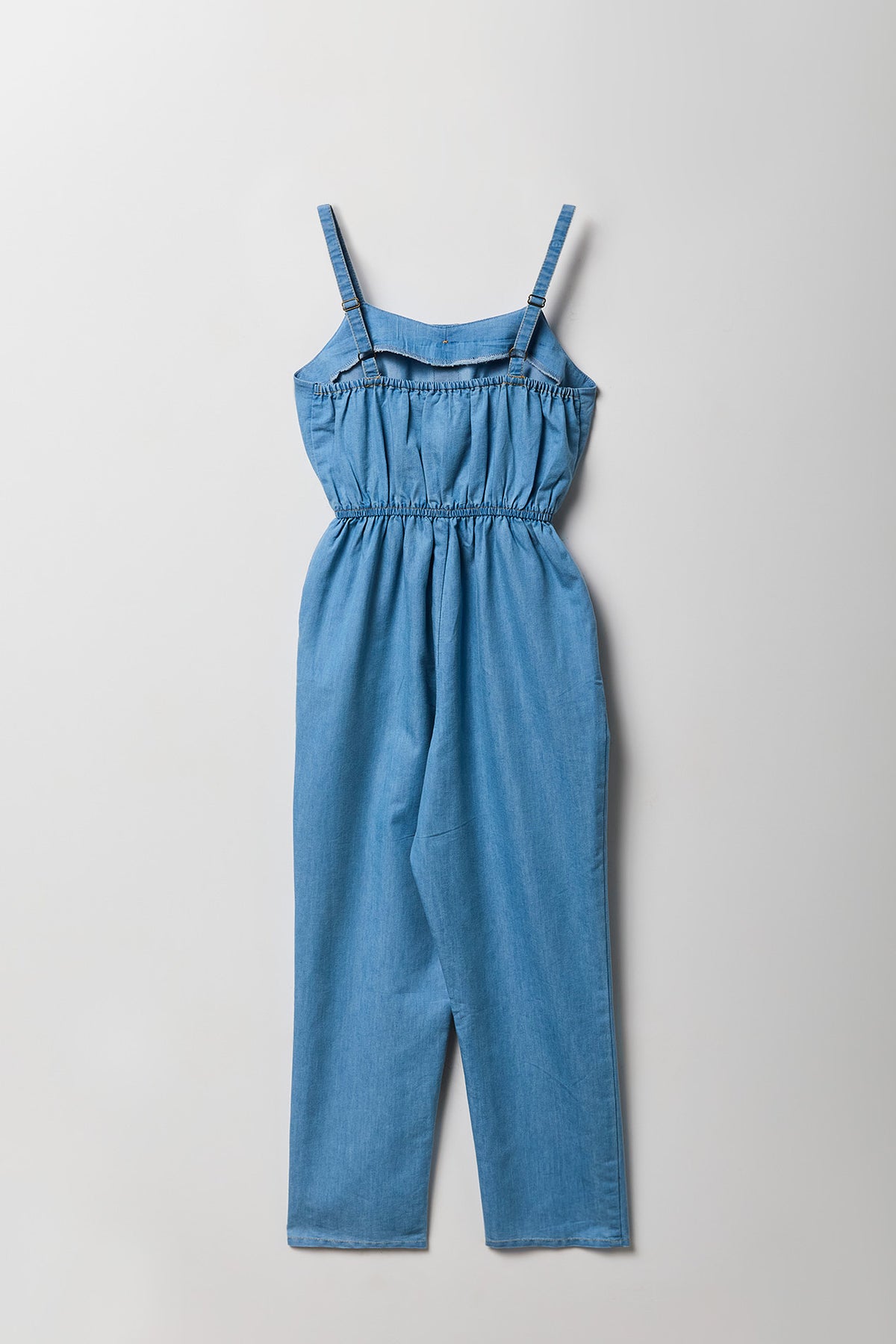 Alt View 2. Girls Chambray Button Front Jumpsuit - Light Denim Blue