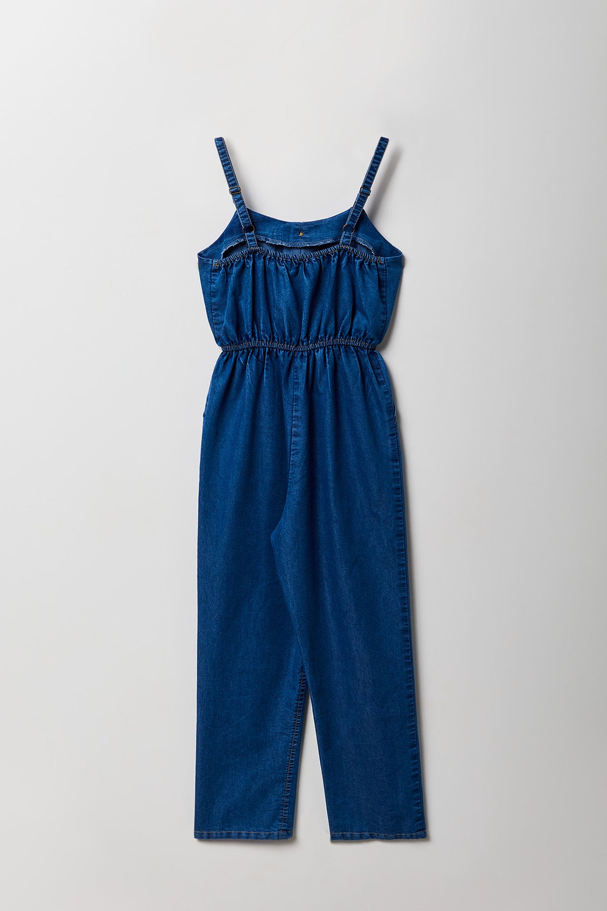 Alt View 2. Girls Chambray Button Front Jumpsuit - Medium Blue