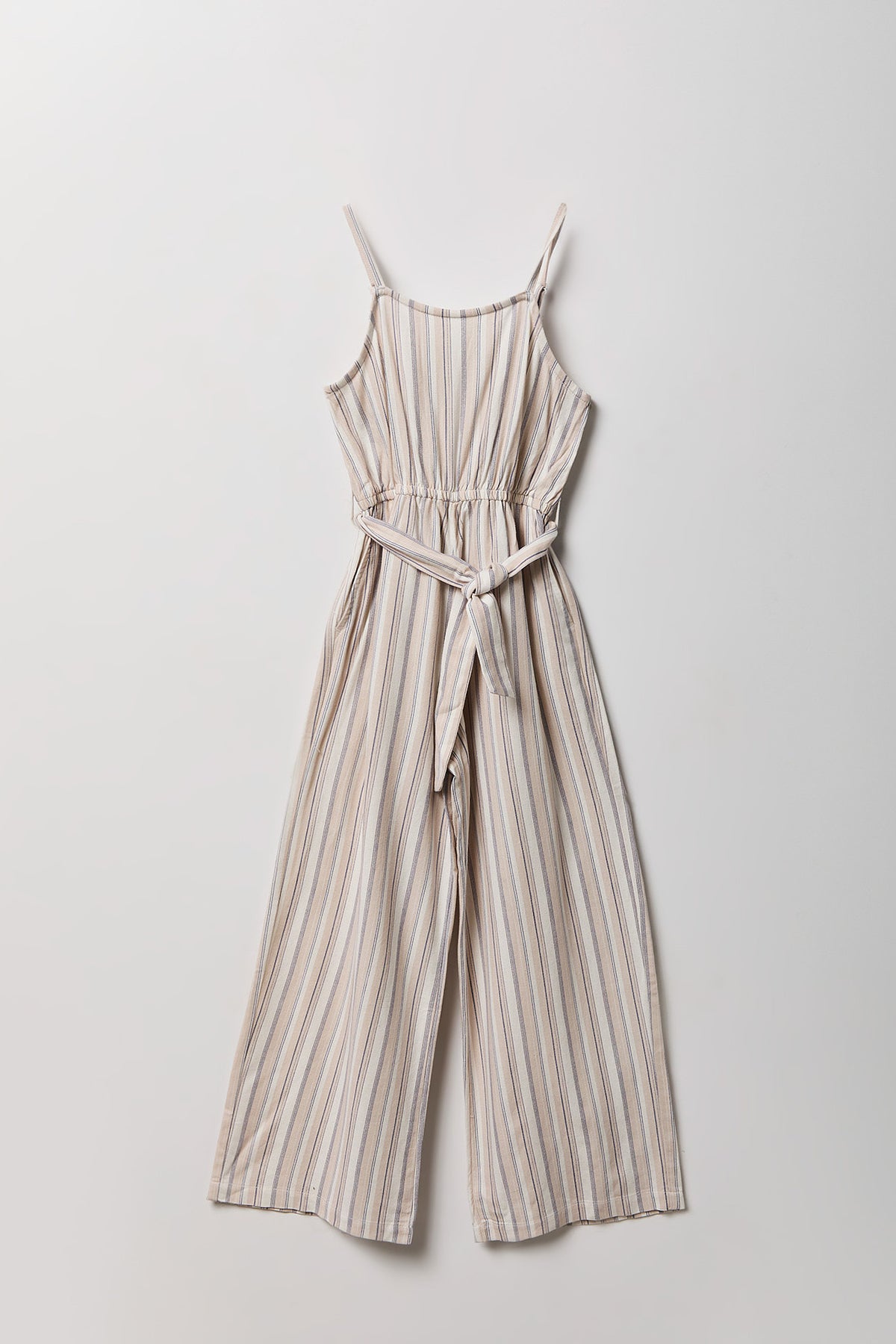 Girls Linen-Blend Belted Wide Leg Jumpsuit - Tan