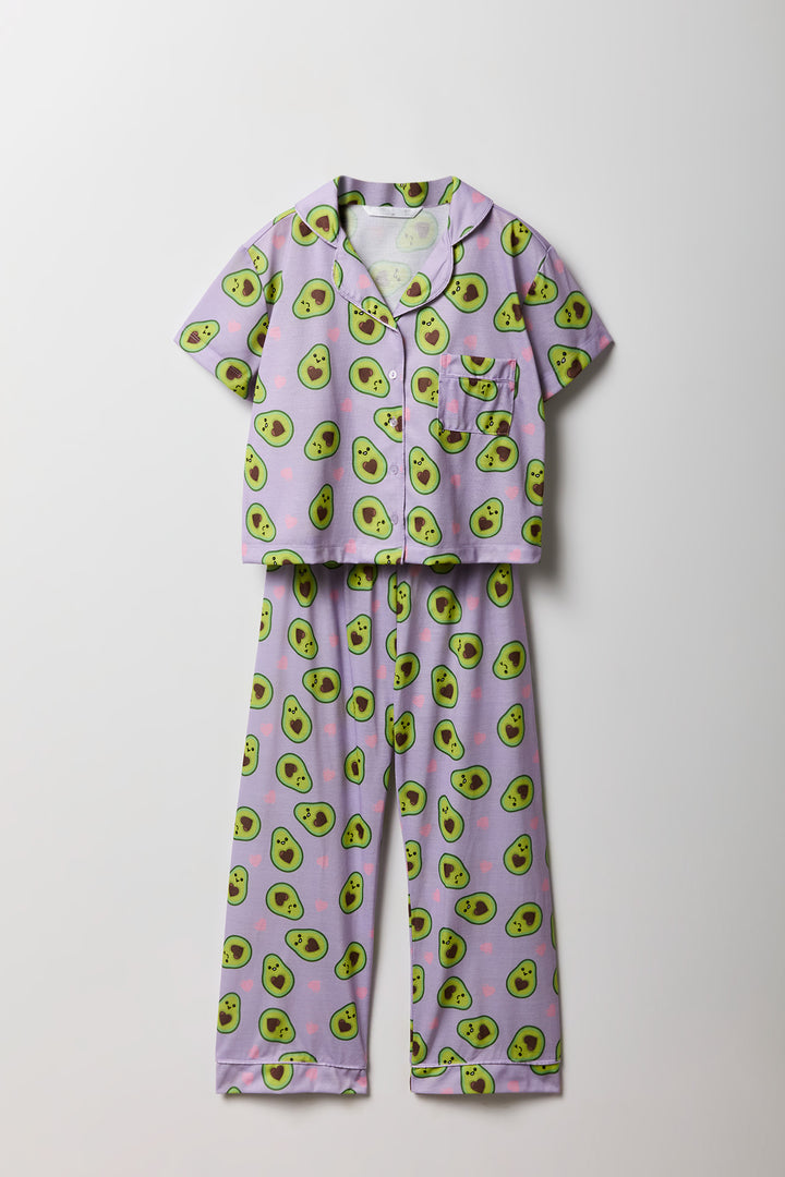 Girls Button-Up Top & Pant Pajama Set