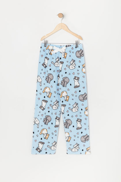 Girls Kitty Print Plush Pajama Pant