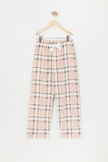 Girls Plaid Print Plush Pajama Pant