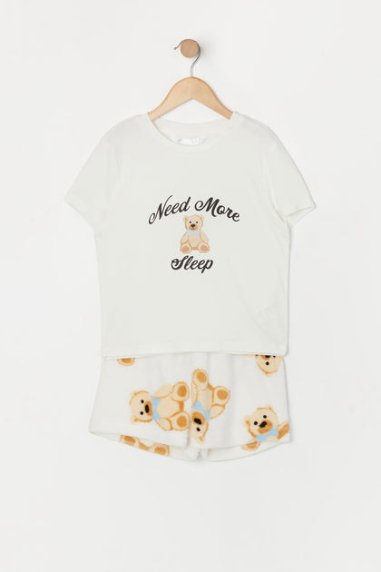 Girls Teddy Bear Graphic Plush 2 Piece Pajama Set – Urban Planet