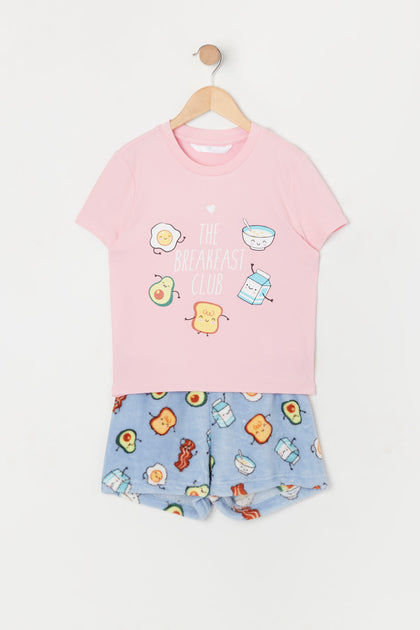 Girls Breakfast Graphic Plush 2 Piece Pajama Set – Urban Planet