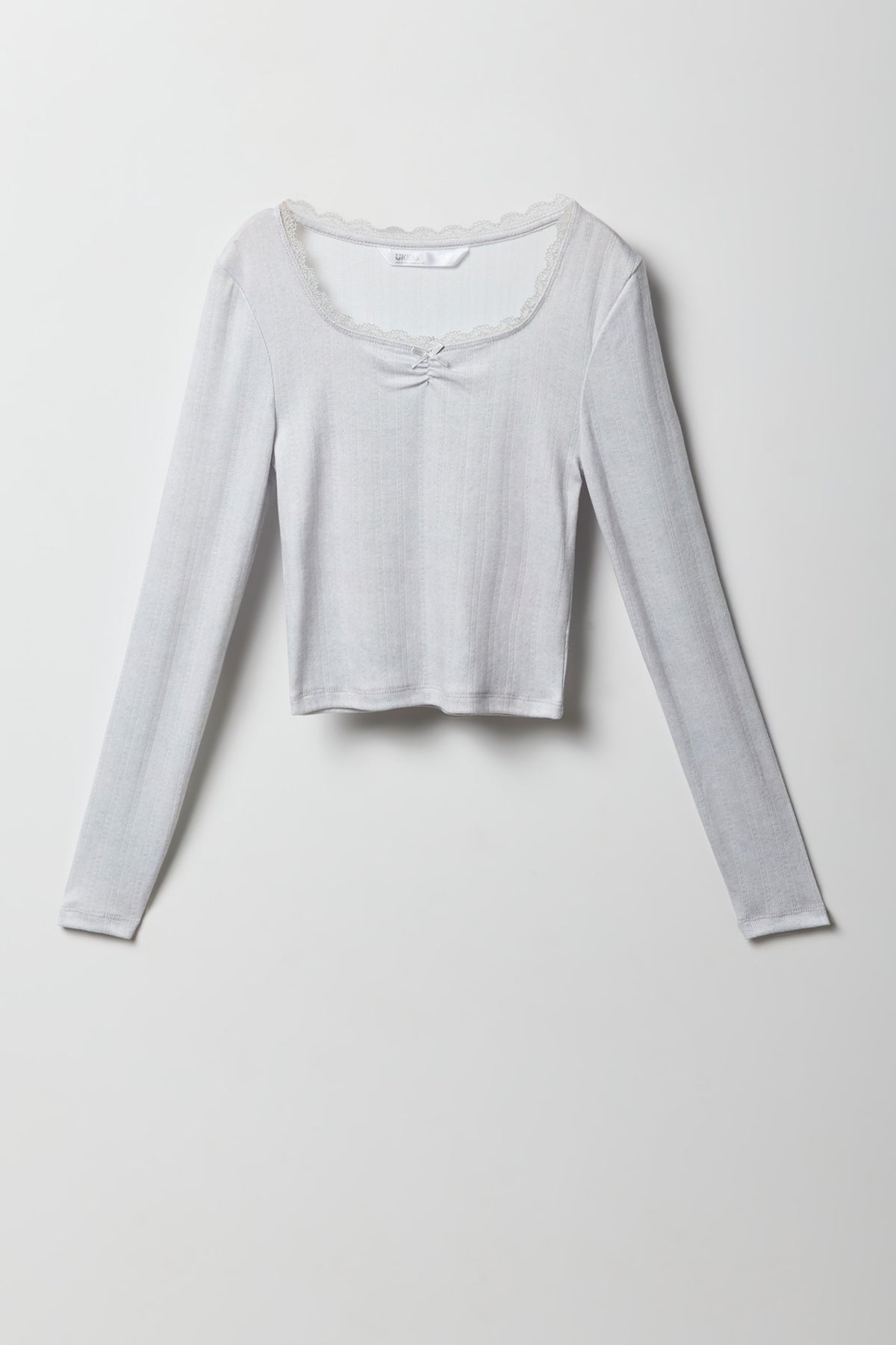 Alt View 2. Girls Pointelle Long Sleeve Top & Pant Pajama Set - Heather Grey