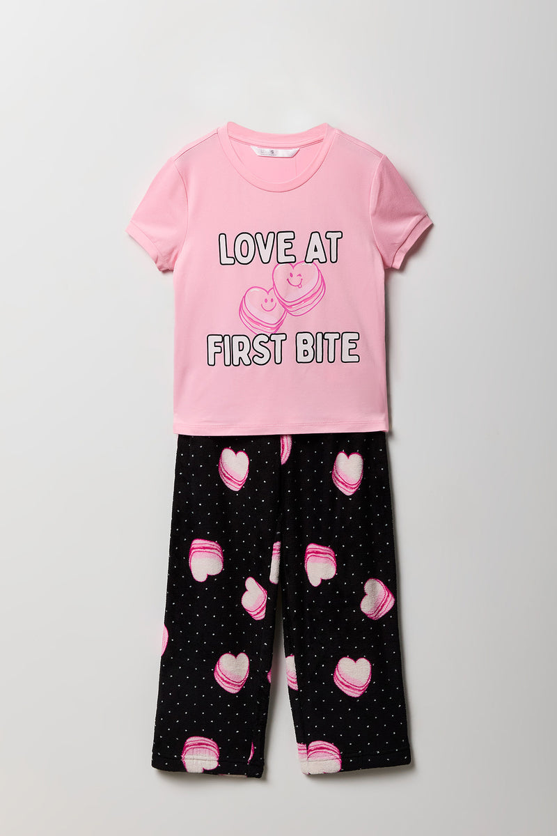 Ensemble pyjama avec t-shirt imprimé et pantalon en peluche pour fille