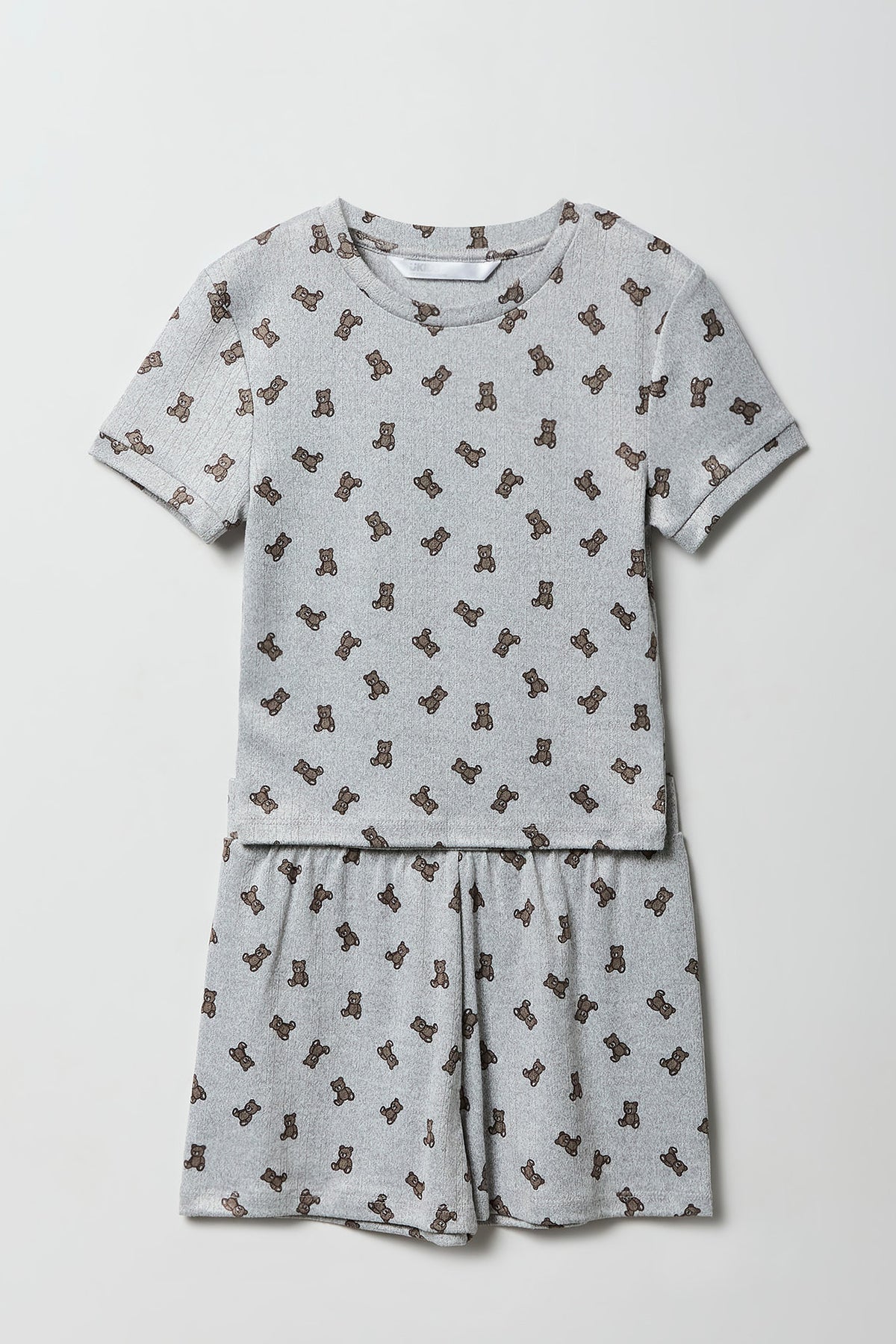 Girls Pointelle T-Shirt & Short Pajama Set - Heather Grey
