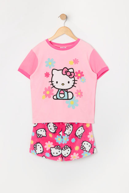 Girls Hello Kitty T-Shirt and Short 2 Piece Pajama Set
