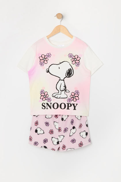 Girls Snoopy T-Shirt and Short 2 Piece Pajama Set