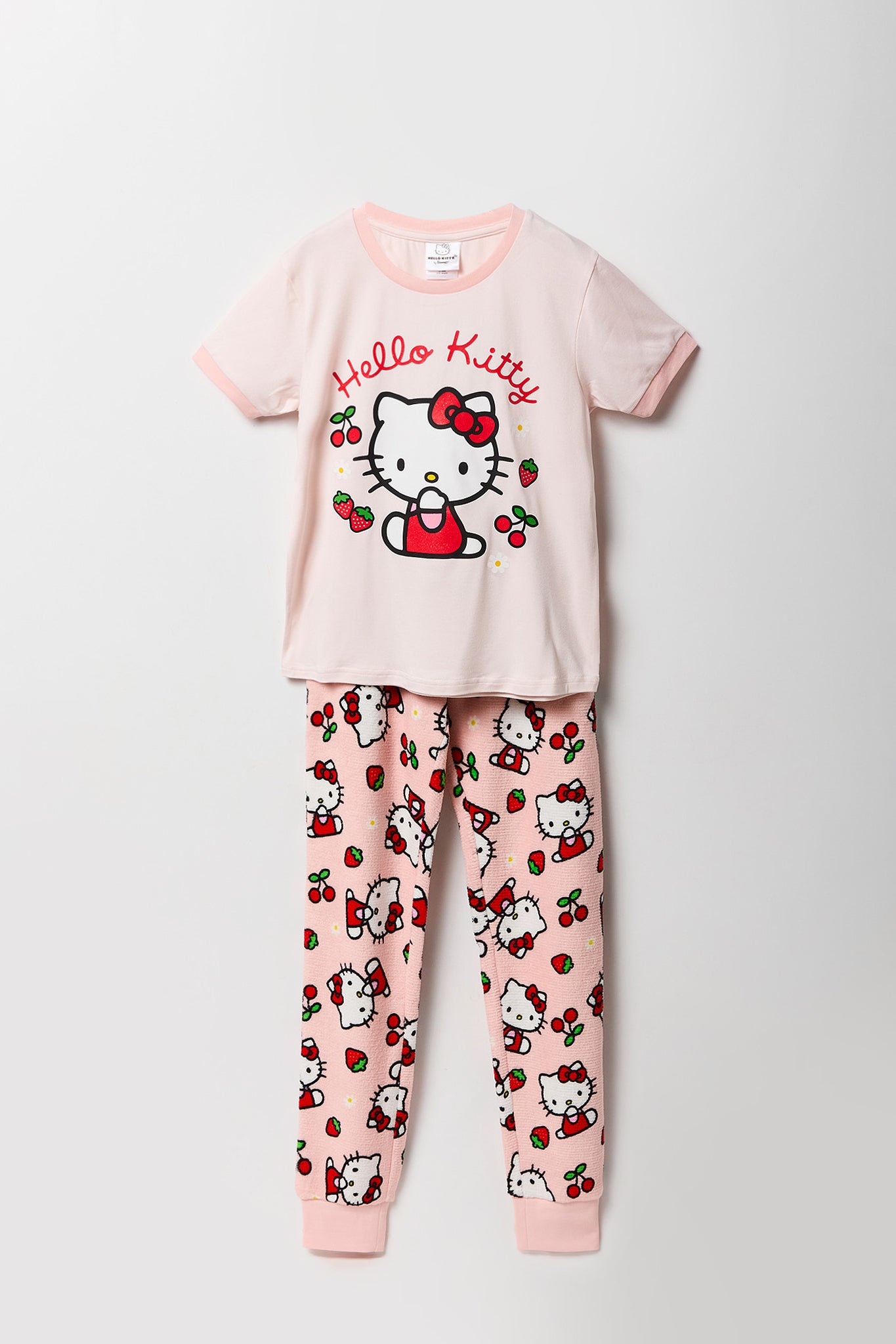 Girls Hello Kitty Berry T-Shirt & Plush Pant 2 Piece Pajama Set