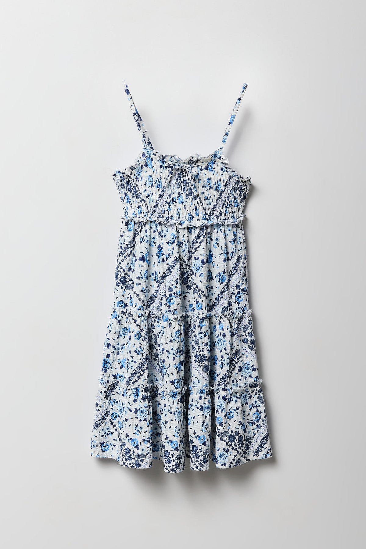 Girls Textured Tiered Dress - White