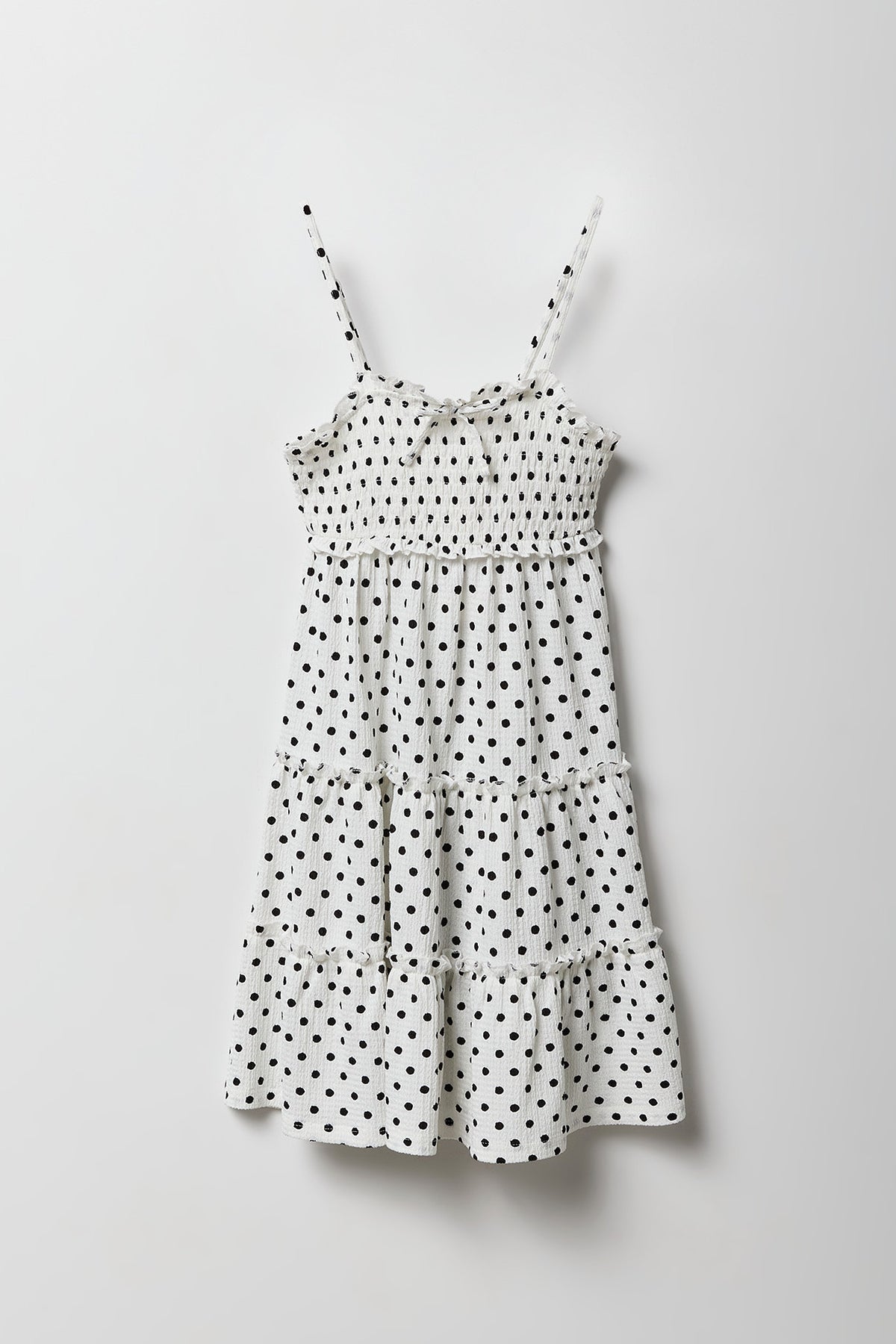 Girls Textured Tiered Dress - Off White