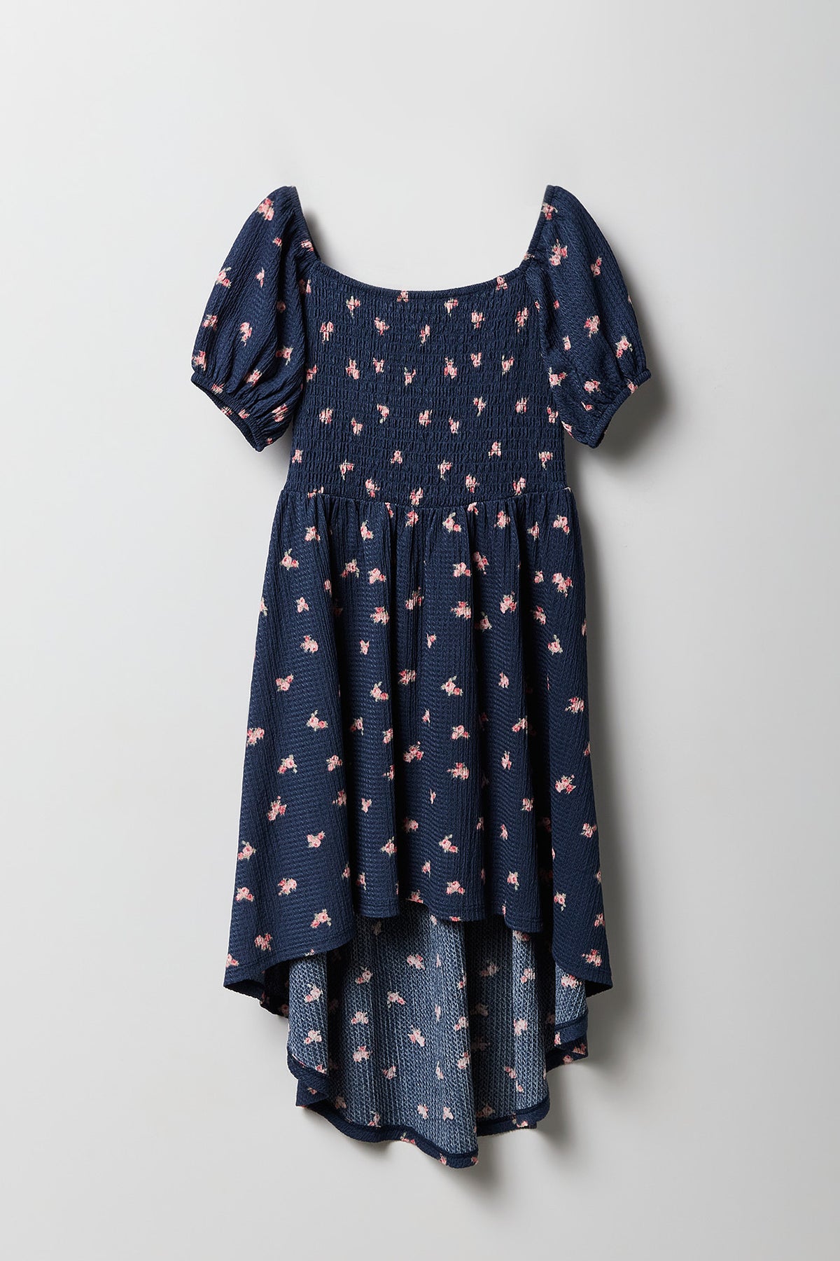 Girls Puff Sleeve High-Low Dress - Navy