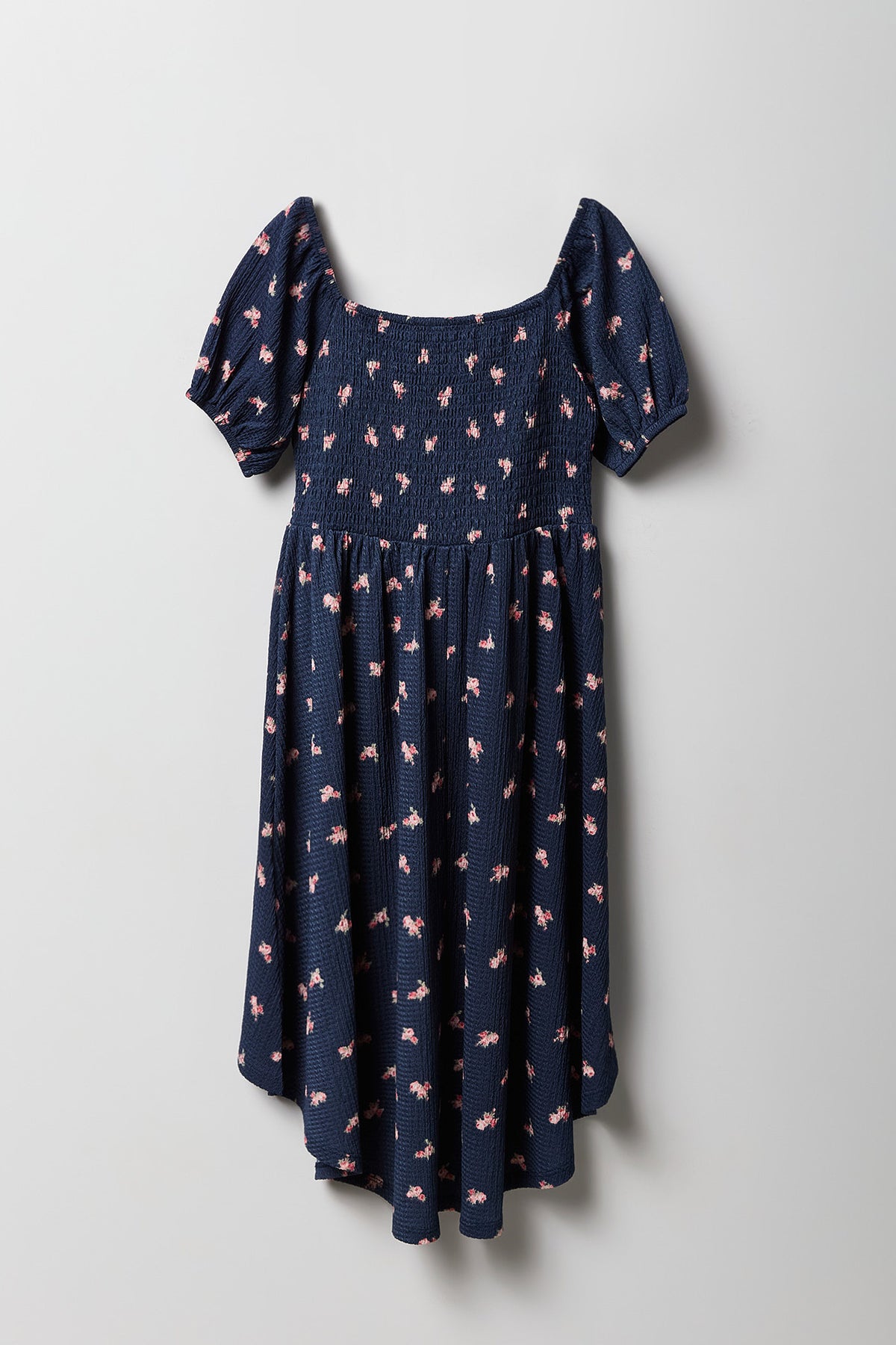 Alt View 2. Girls Puff Sleeve High-Low Dress - Navy