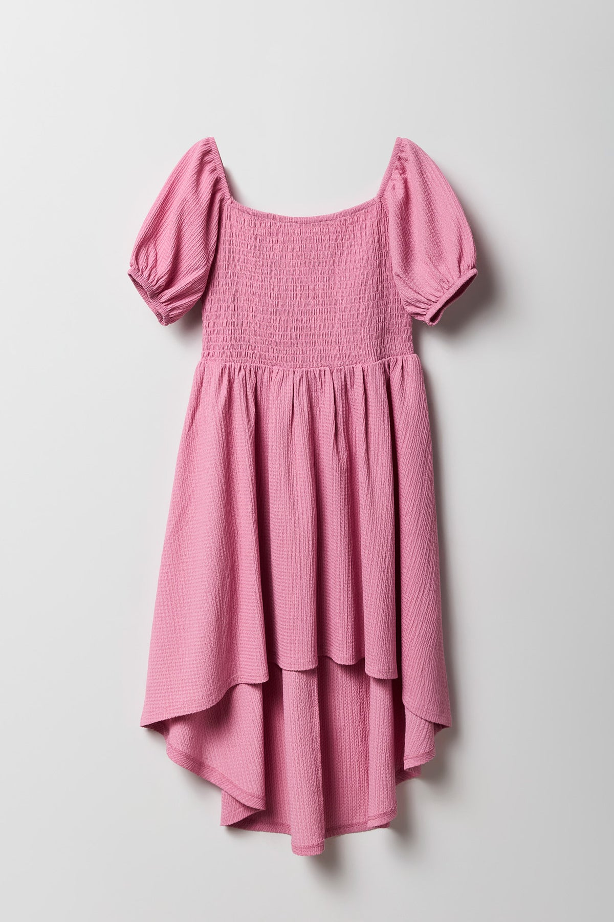 Girls Puff Sleeve High-Low Dress - Mauve