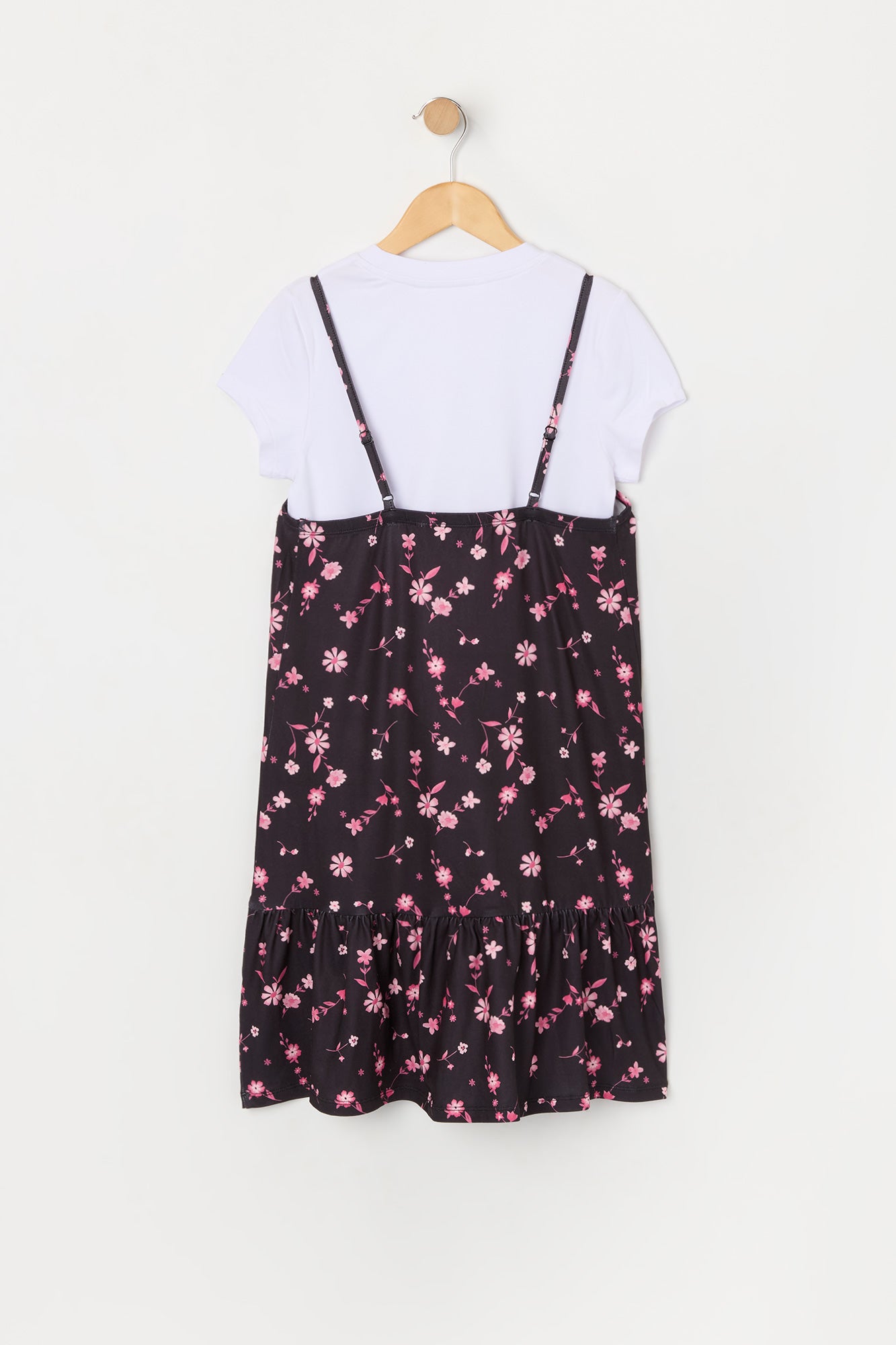 Girls Black Floral T-Shirt Dress 2 Piece Set