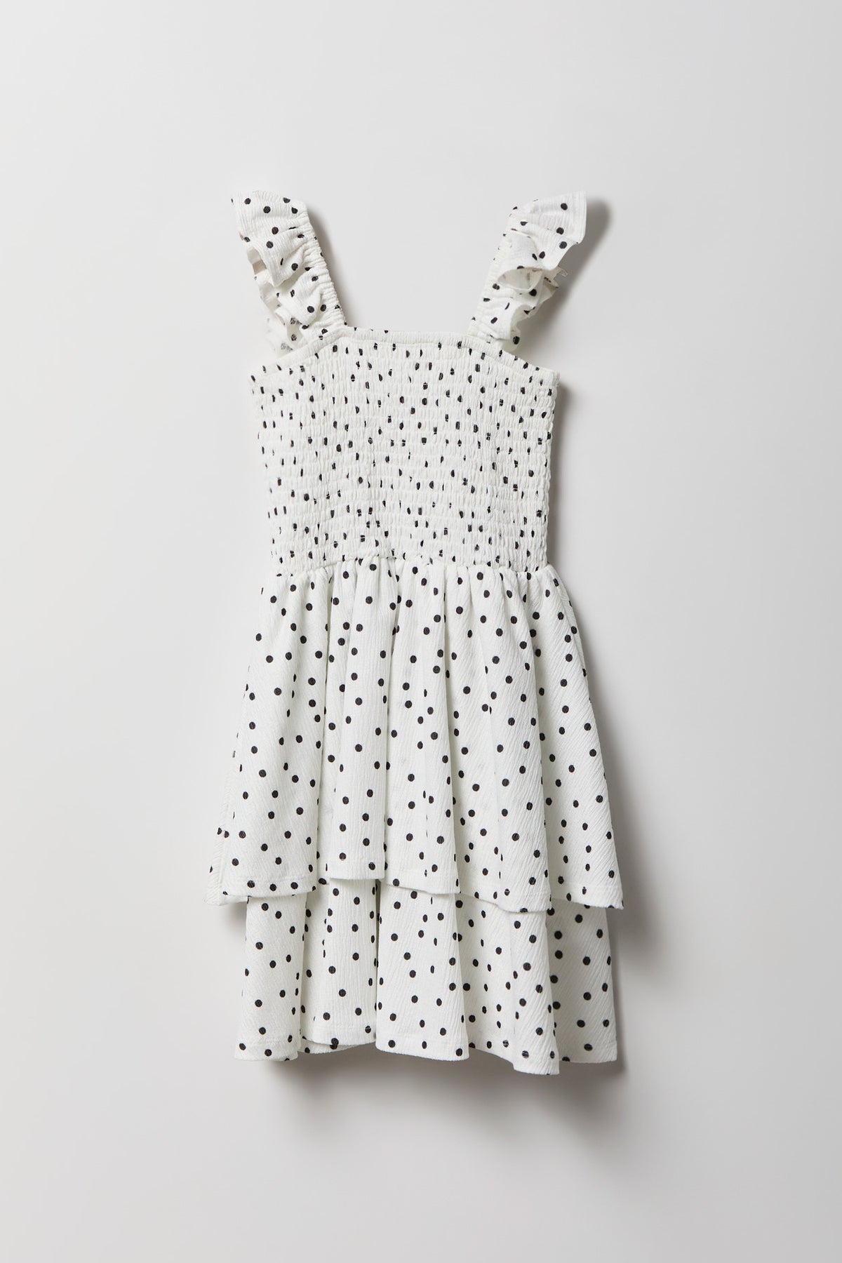Girls Smocked Tiered Dress - White