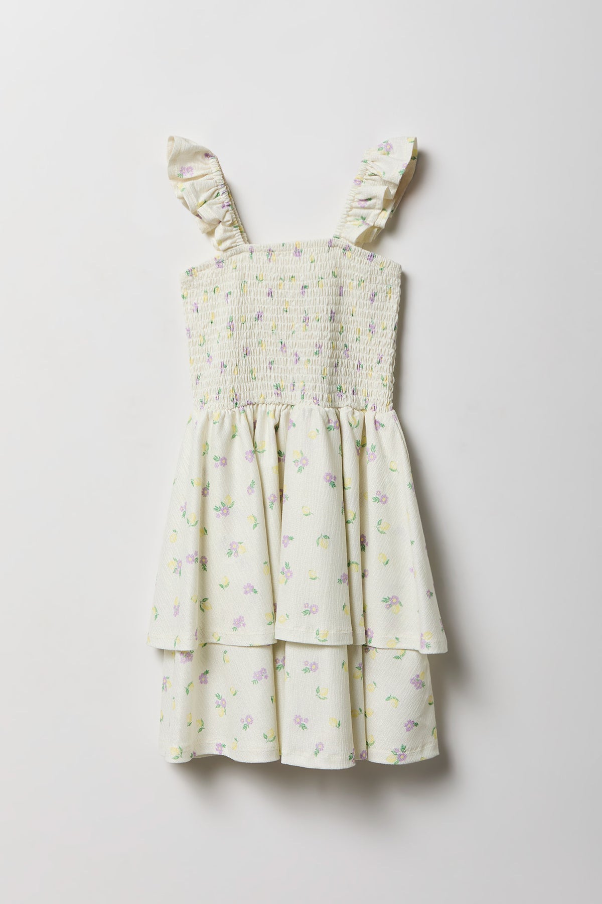 Girls Smocked Tiered Dress - Ivory