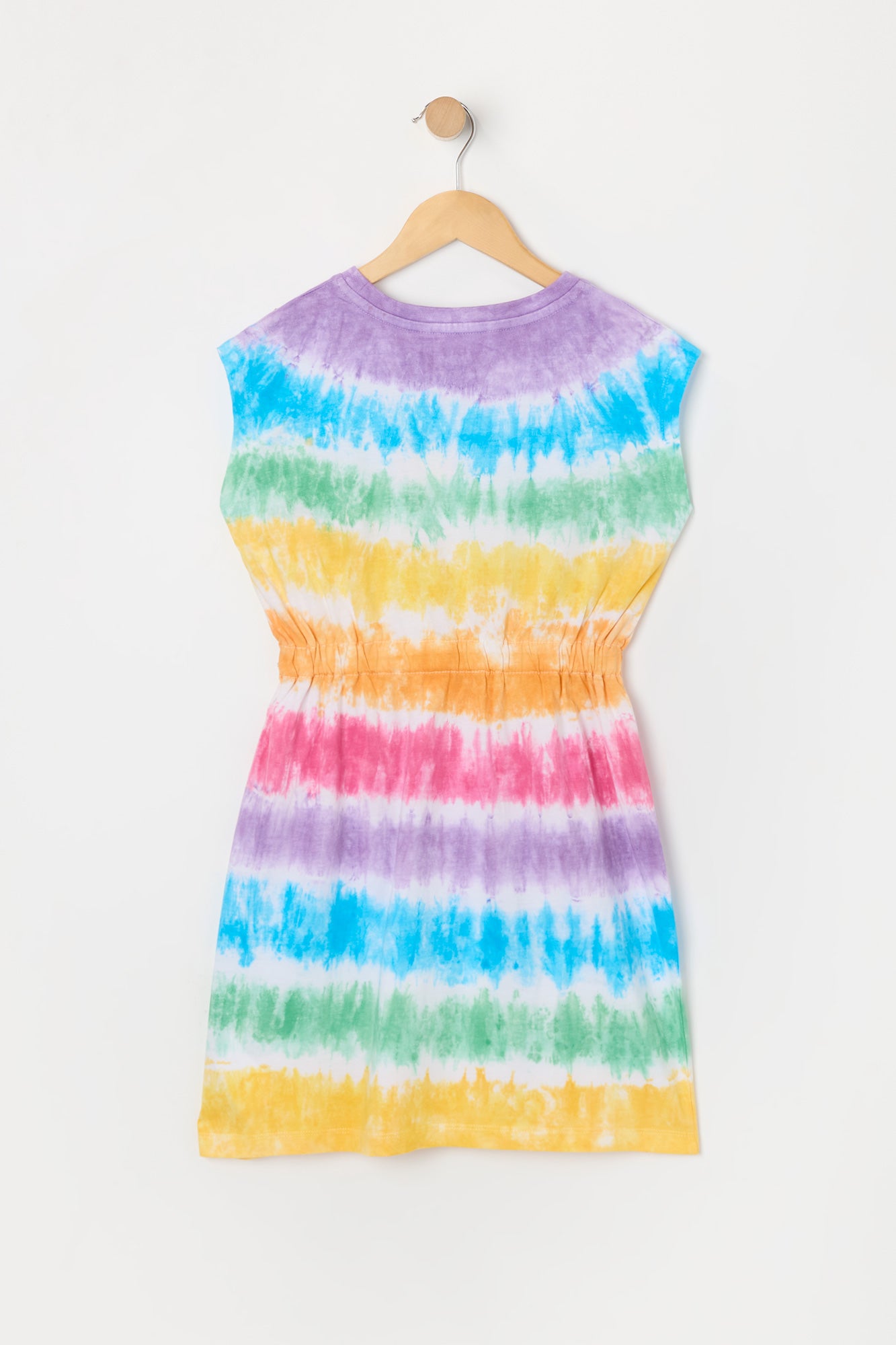 Girls Rainbow Tie Dye Print Cinched Romper