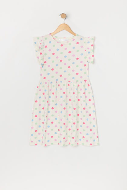 Girls Polka Dot Flutter Sleeve Dress