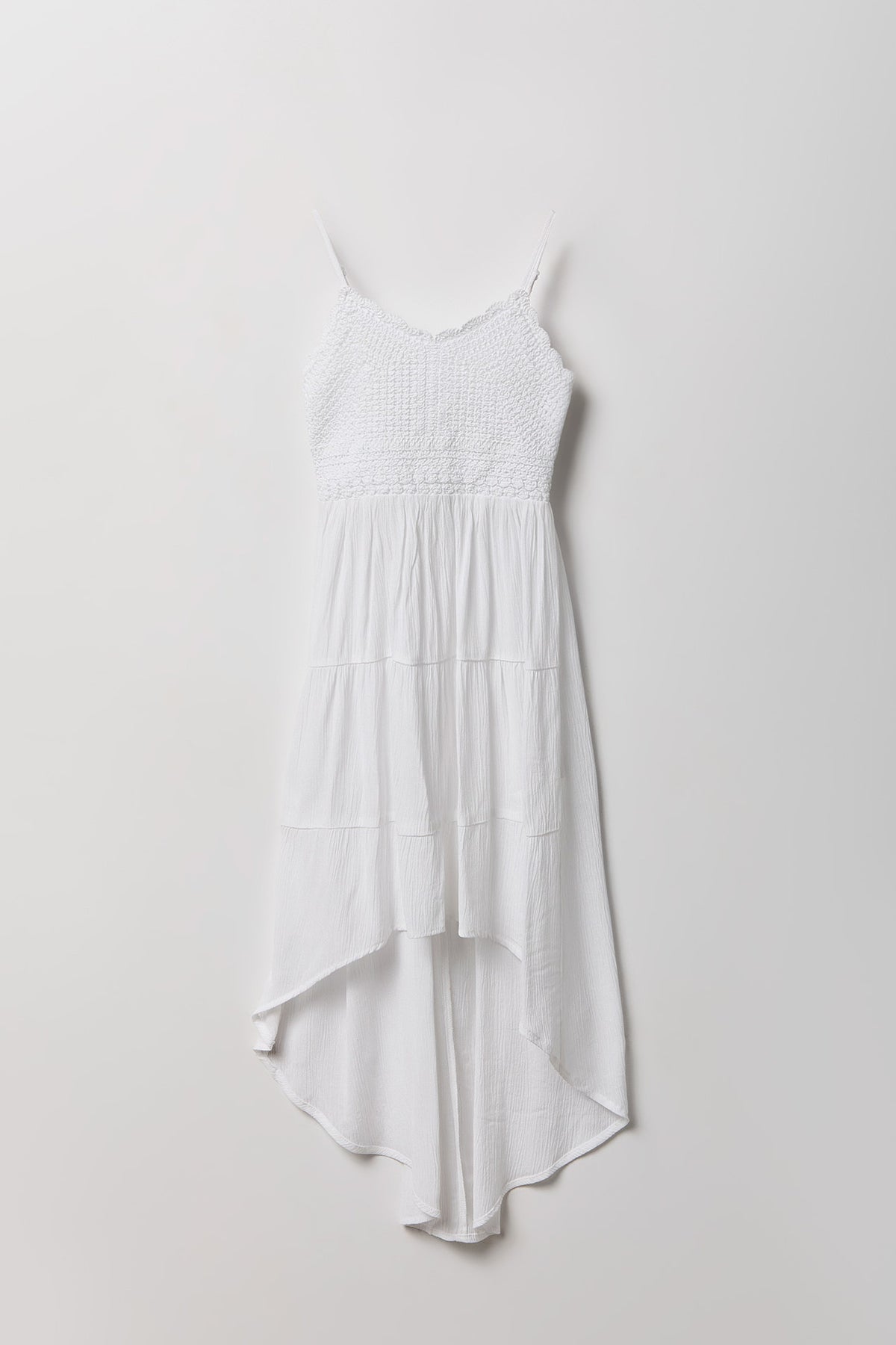Girls Crochet High-Low Dress - White