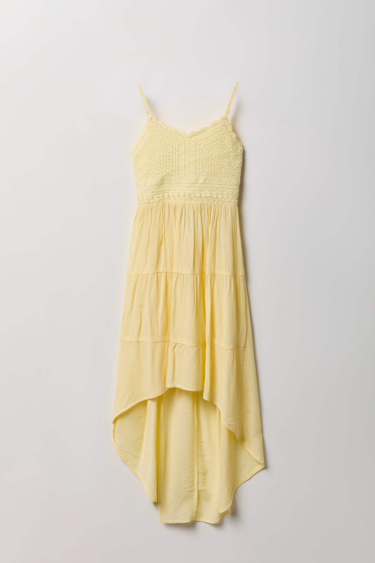 Girls Crochet High-Low Dress - Pale Yellow