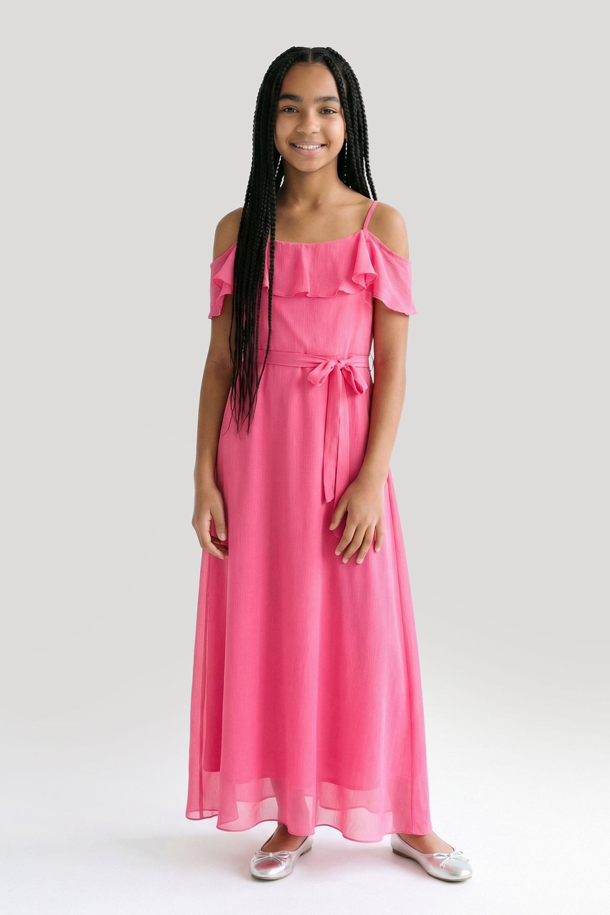 Robe maxi enveloppante en mousseline à épaule dégagée pour filles