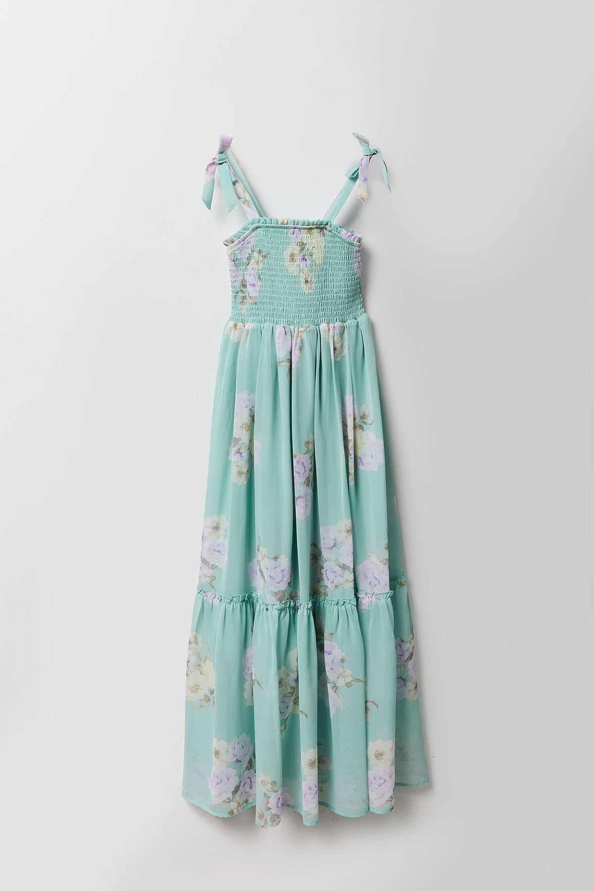 Girls Floral Chiffon Tiered Maxi Dress - Sage