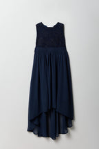 Robe asymétrique en dentelle et chiffon pour fille