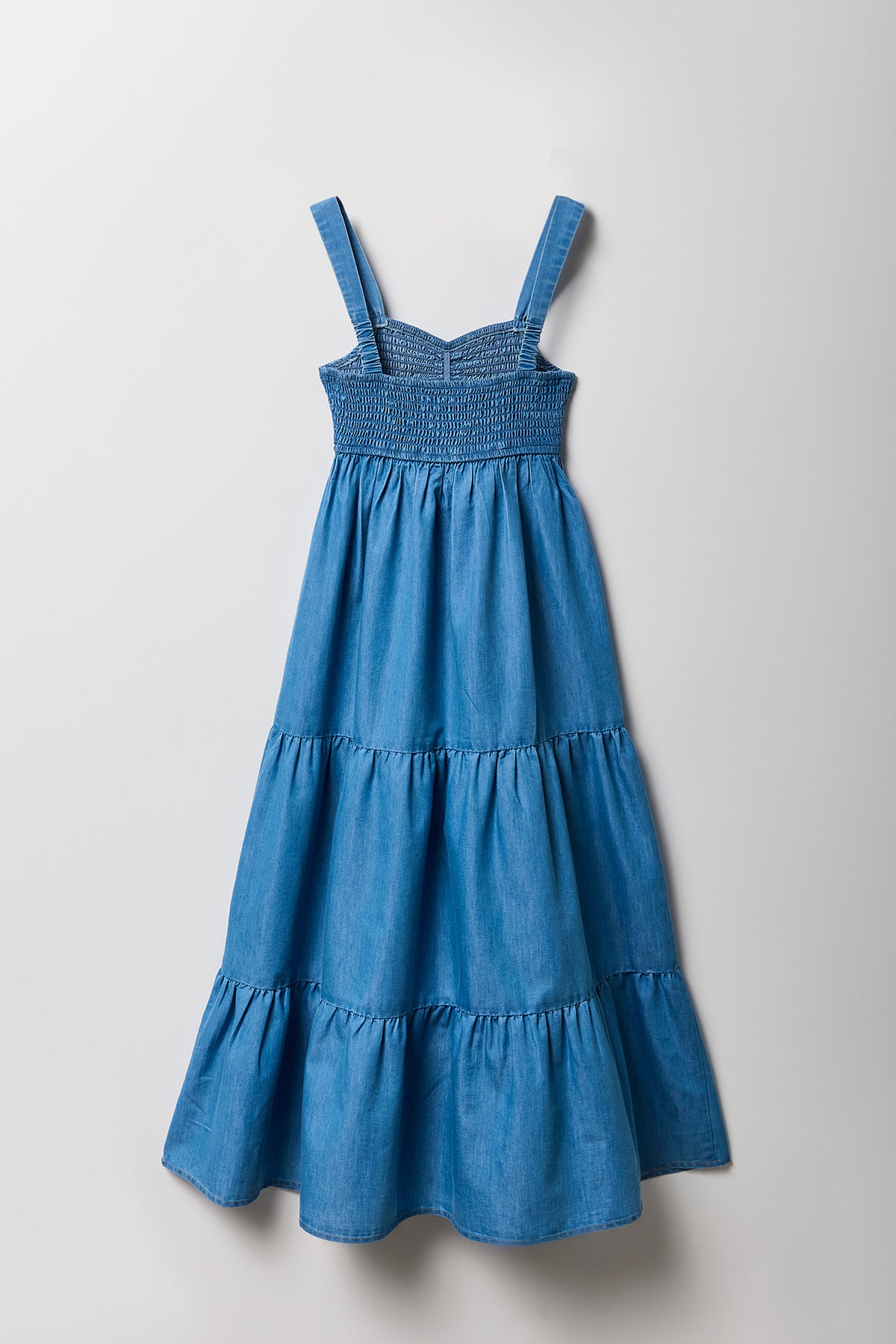 Alt View 2. Girls Chambray Tiered Maxi Dress - Light Denim Blue